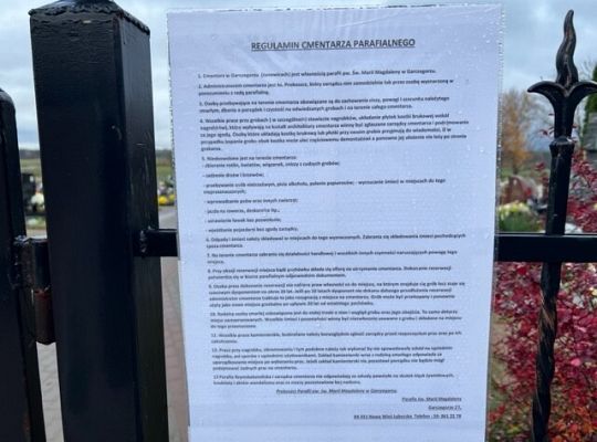 Cmentarze parafialne - regulamin